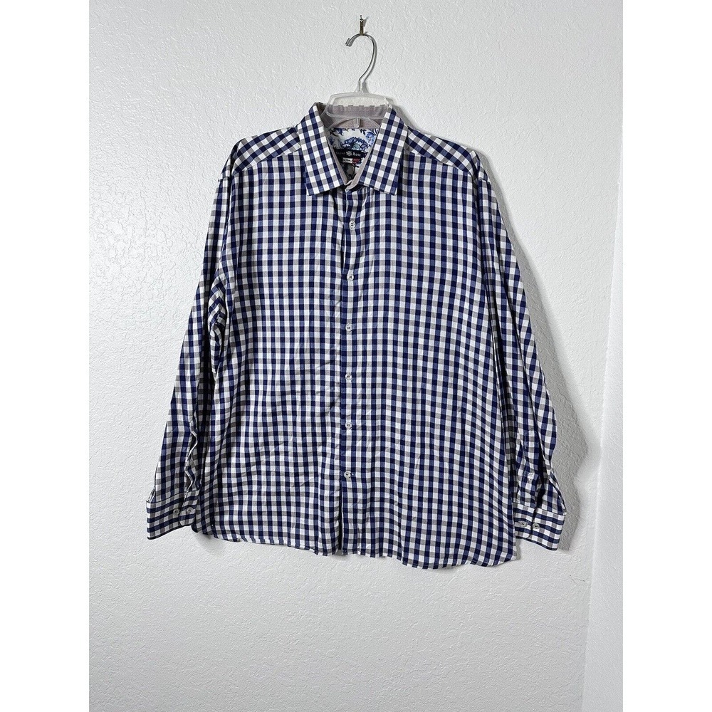 Stone Rose Button Down Blue Check Shirt Men's Size 6 Fabric From Italy Design